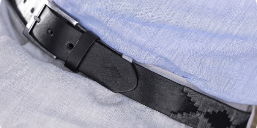 Black bordo pampeano belt with black wax-dipped thread hand-stitched along the leather