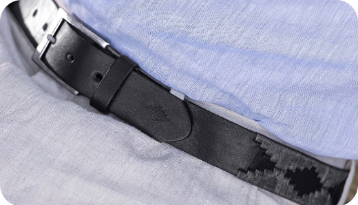 Black bordo pampeano belt with black wax-dipped thread hand-stitched along the leather
