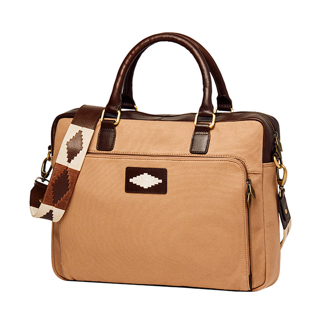 Mensajero Briefcase - Brown Leather and Sand Canvas