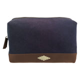 Afeite Washbag - Brown Leather and Navy Canvas