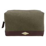 Afeite Washbag - Brown Leather and Forest Canvas