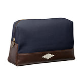 Afeite Washbag - Brown Leather and Navy Canvas