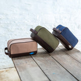 Hombre Washbag - Brown Leather and Sand Canvas with Cream Stitching