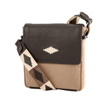 Bandolera Crossbody Bag - Brown Leather and Sand Canvas