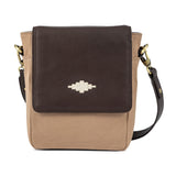 Bandolera Crossbody Bag - Brown Leather and Sand Canvas